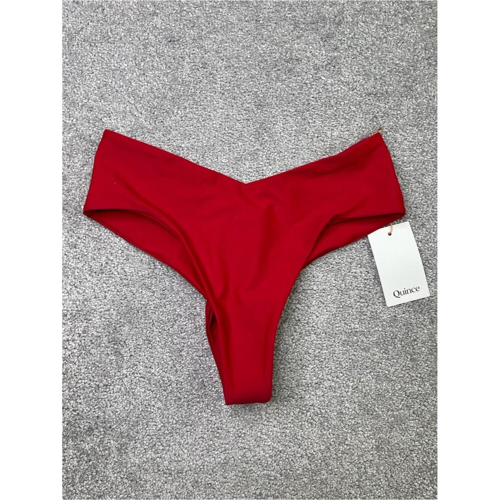 Quince High Leg Bikini Bottom Women's Medium Red V-Front